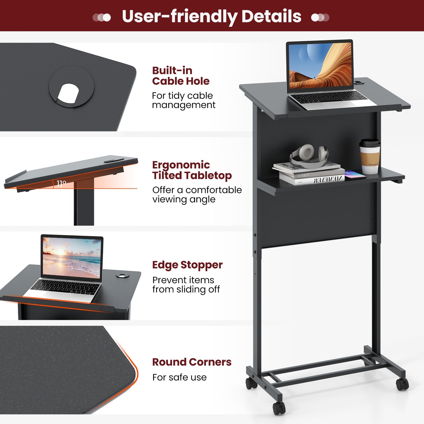 3-Position Adjustable Lectern Table, Black Standing Desks at Gallery Canada