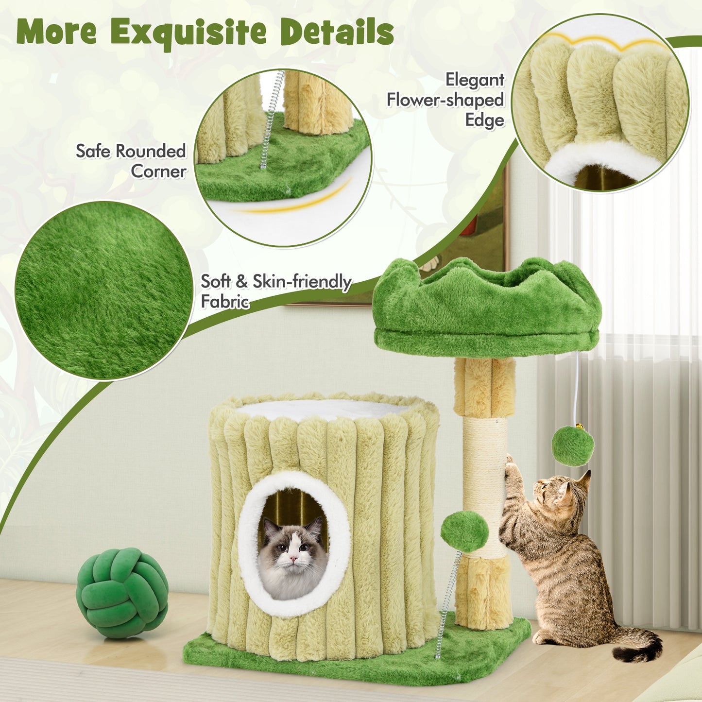 Cat Tree With Sisal Scratching Posts, Dangling Ball, Green Cat Trees Condos & Scratchers at Gallery Canada