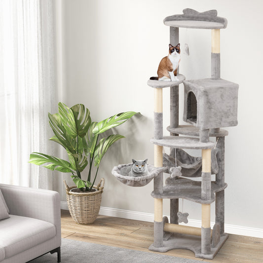 69 Inch Multi-Level Cat Tree, Top Perch, Cozy Condo, Gray