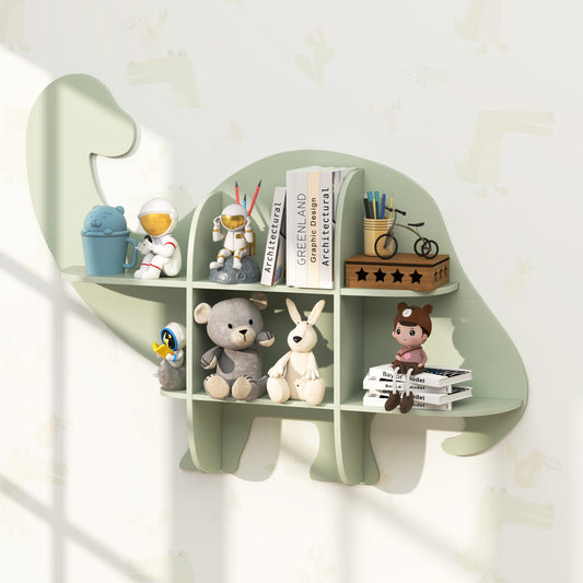 2-Tier Floating Dinosaur Kids Bookshelf for Children, Green Kids Storage Green at Gallery Canada