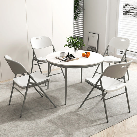 4 Pack Folding Stackable Chairs, Metal Frame With Handle, White Dining Chairs White at Gallery Canada