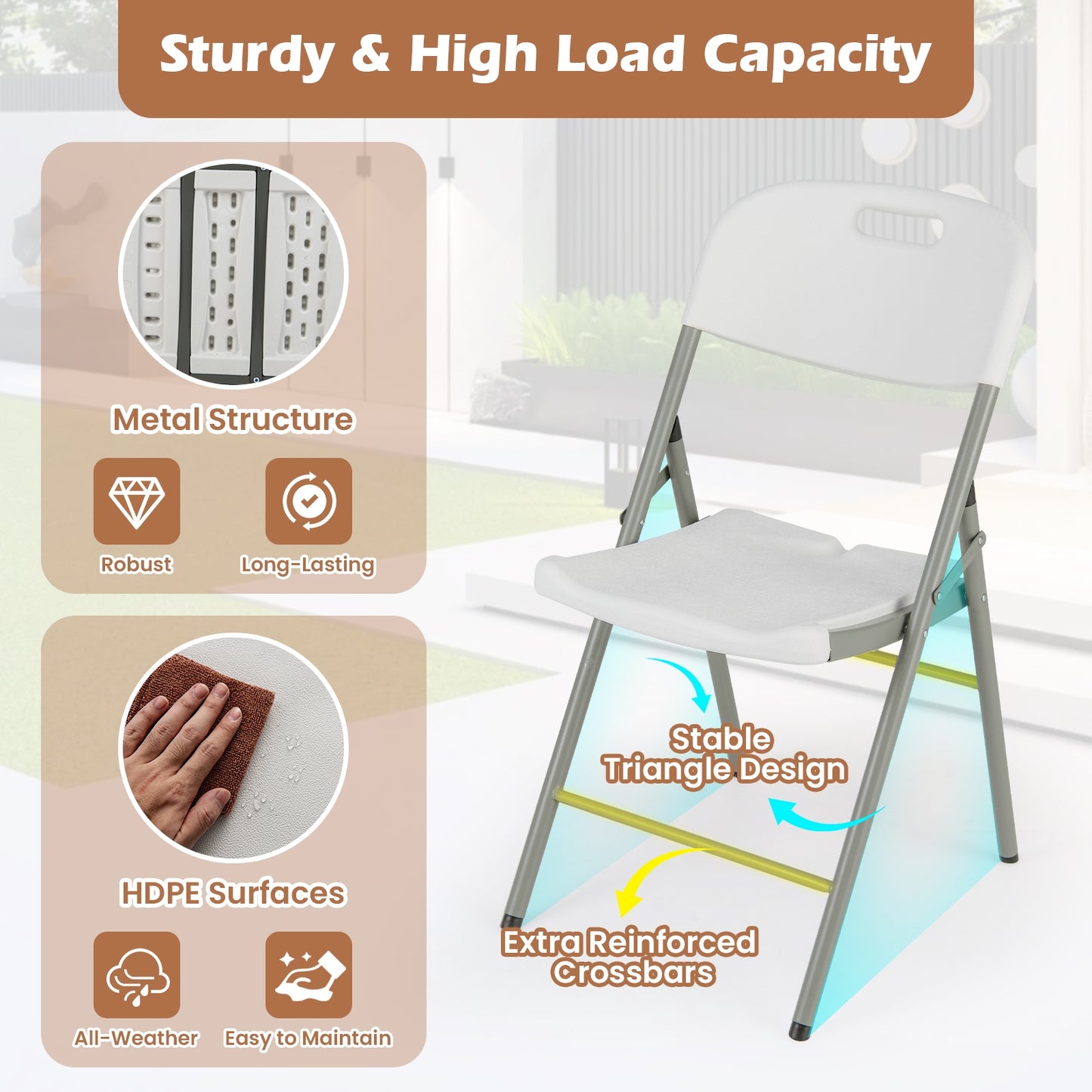 4 Pack Folding Stackable Chairs, Metal Frame With Handle, White Dining Chairs at Gallery Canada