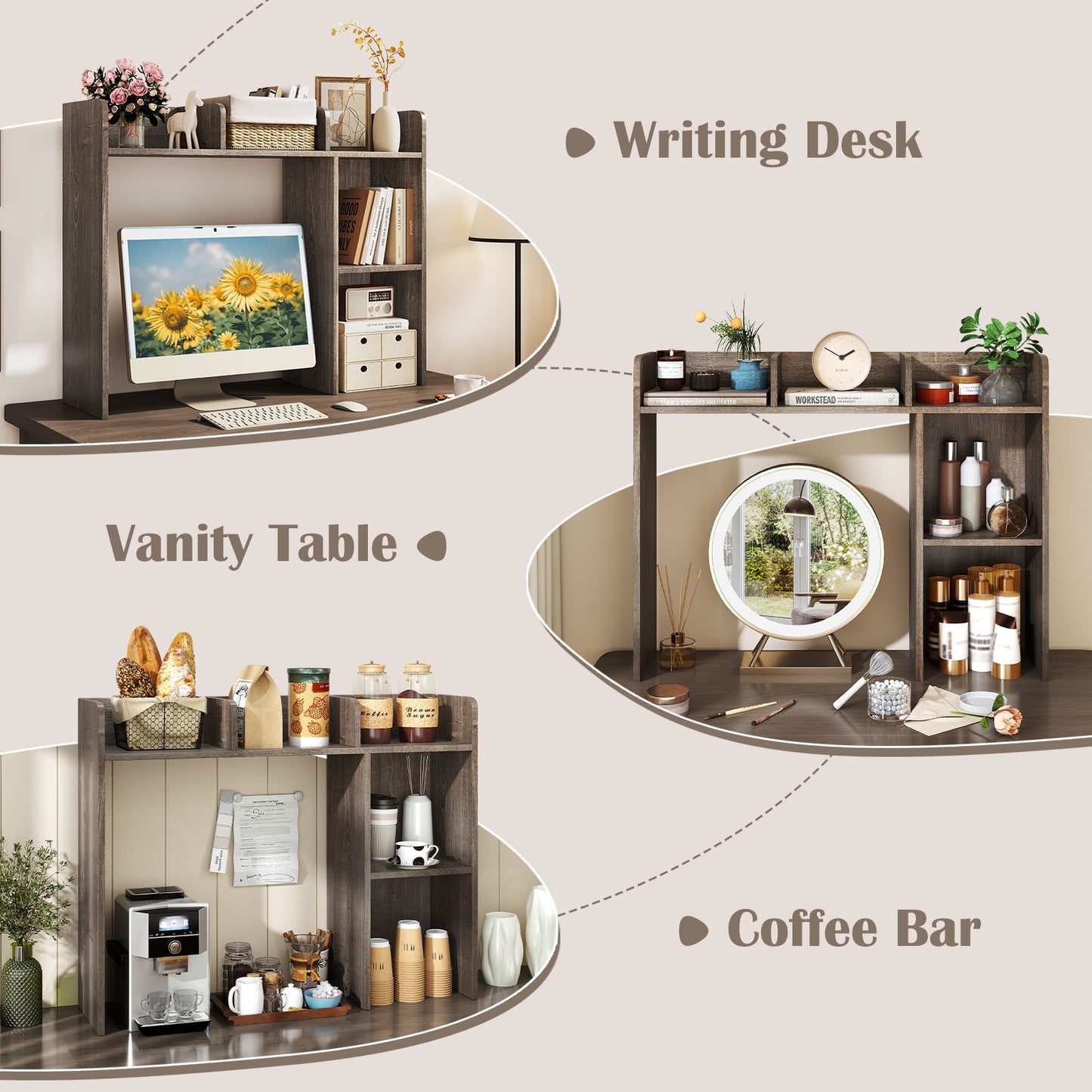 3-Tier Multipurpose Desk Bookshelf with 4 Shelves, Oak Bookcases at Gallery Canada