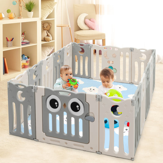 16-Panel Baby Activity Center Play Yard with Lock Door , Beige Baby Playpen & Playards Beige at Gallery Canada