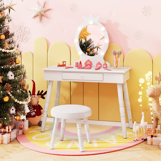 Kids Vanity Set With Lighted Mirror, Adjustable Brightness, Large Drawer, White Kids Vanities White at Gallery Canada