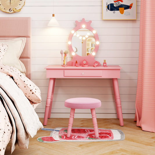 Kids Vanity Set With Lighted Mirror, Adjustable Brightness, Large Drawer, Pink Kids Vanities Pink at Gallery Canada
