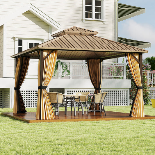 12x12 FT Hardtop Gazebo, Outdoor Pergola, Patio Garden Deck Gazebos Coffee at Gallery Canada