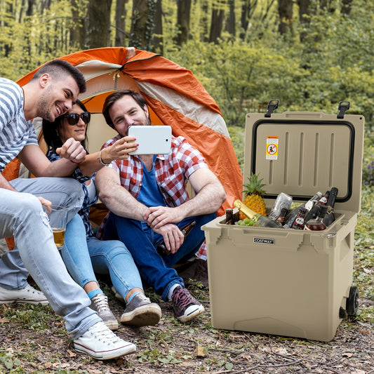 42 Quart Hard Cooler With Wheels And Handle, Tan Coolers Tan at Gallery Canada
