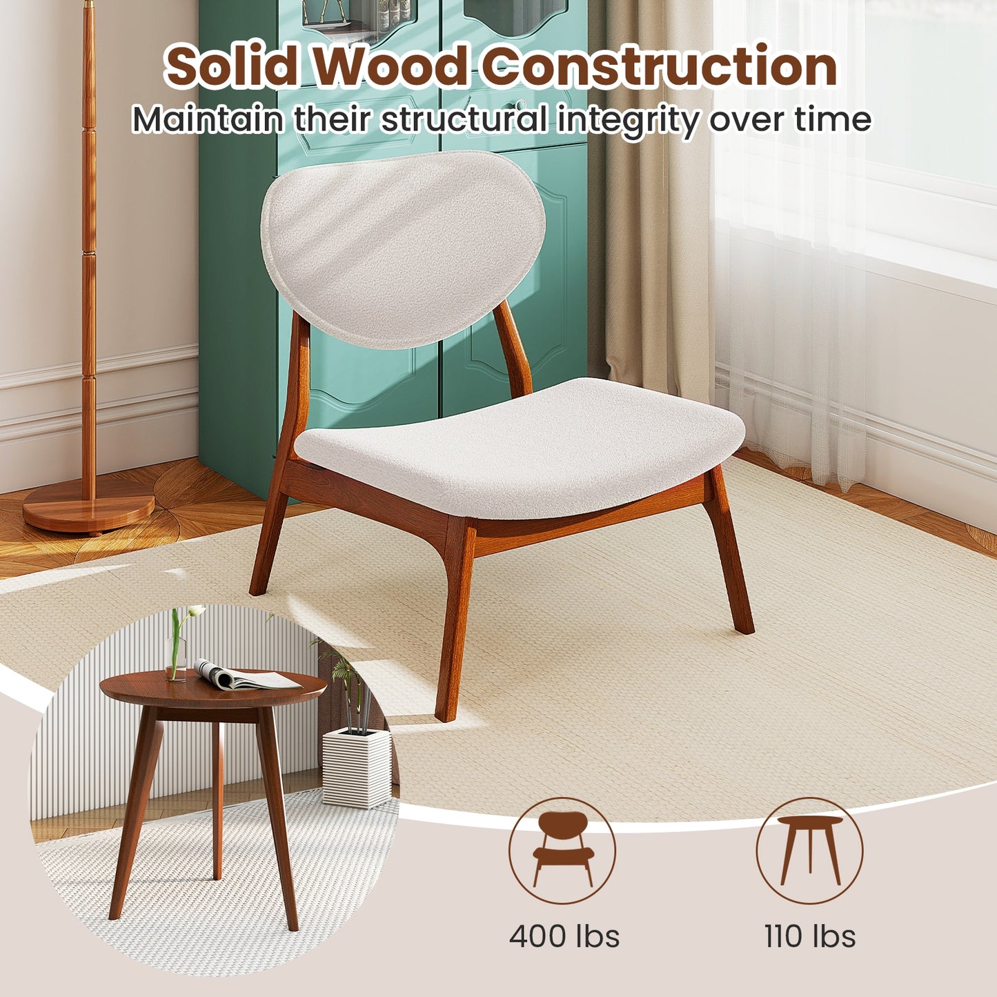 Accent Chairs Set of 2 with Side Table and Solid Wood Frame, Beige Accent Chairs at Gallery Canada