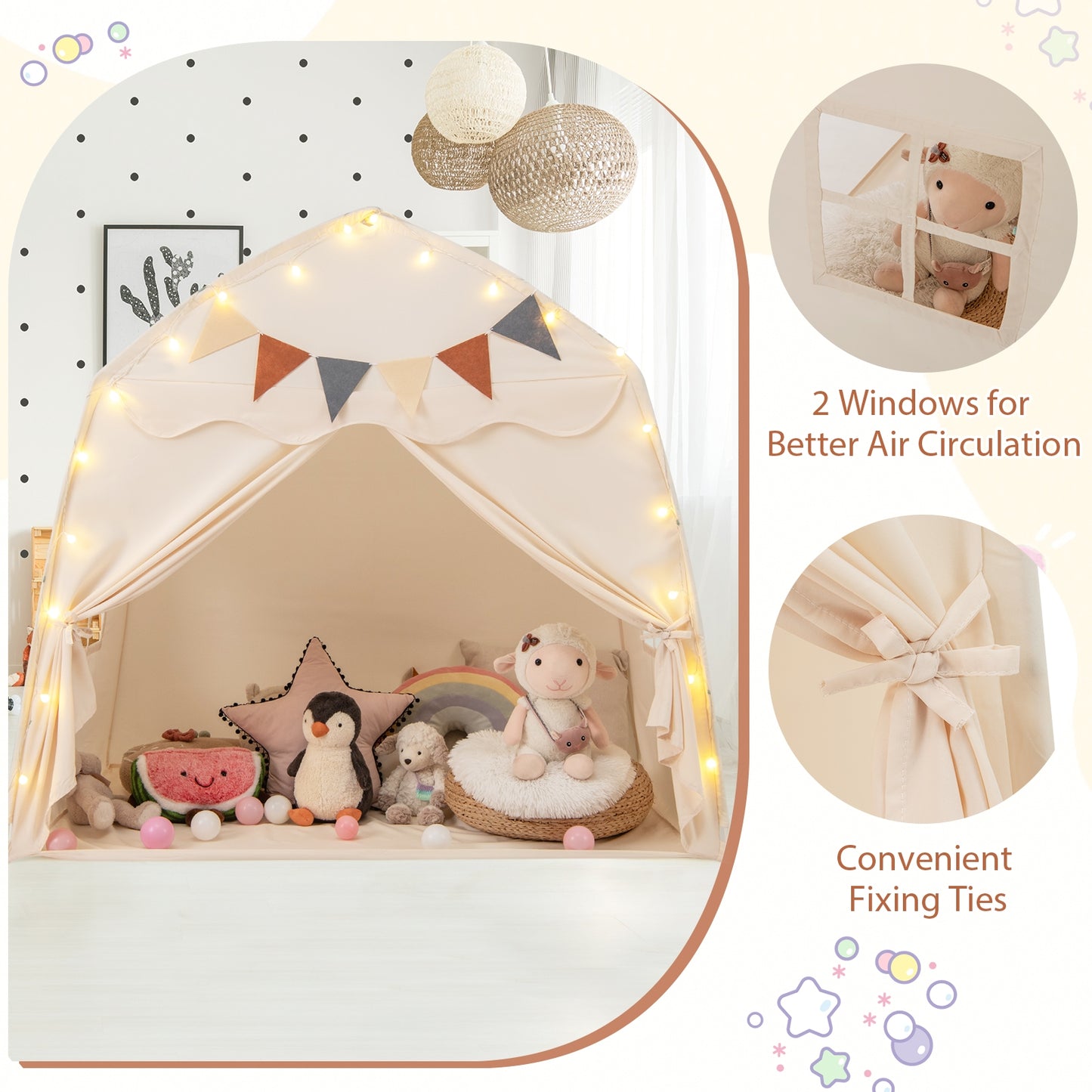 Kids Play Tent Bed Tent with String Lights Extra Large Playhouse Tent, Beige Play Tents & Playhouse at Gallery Canada