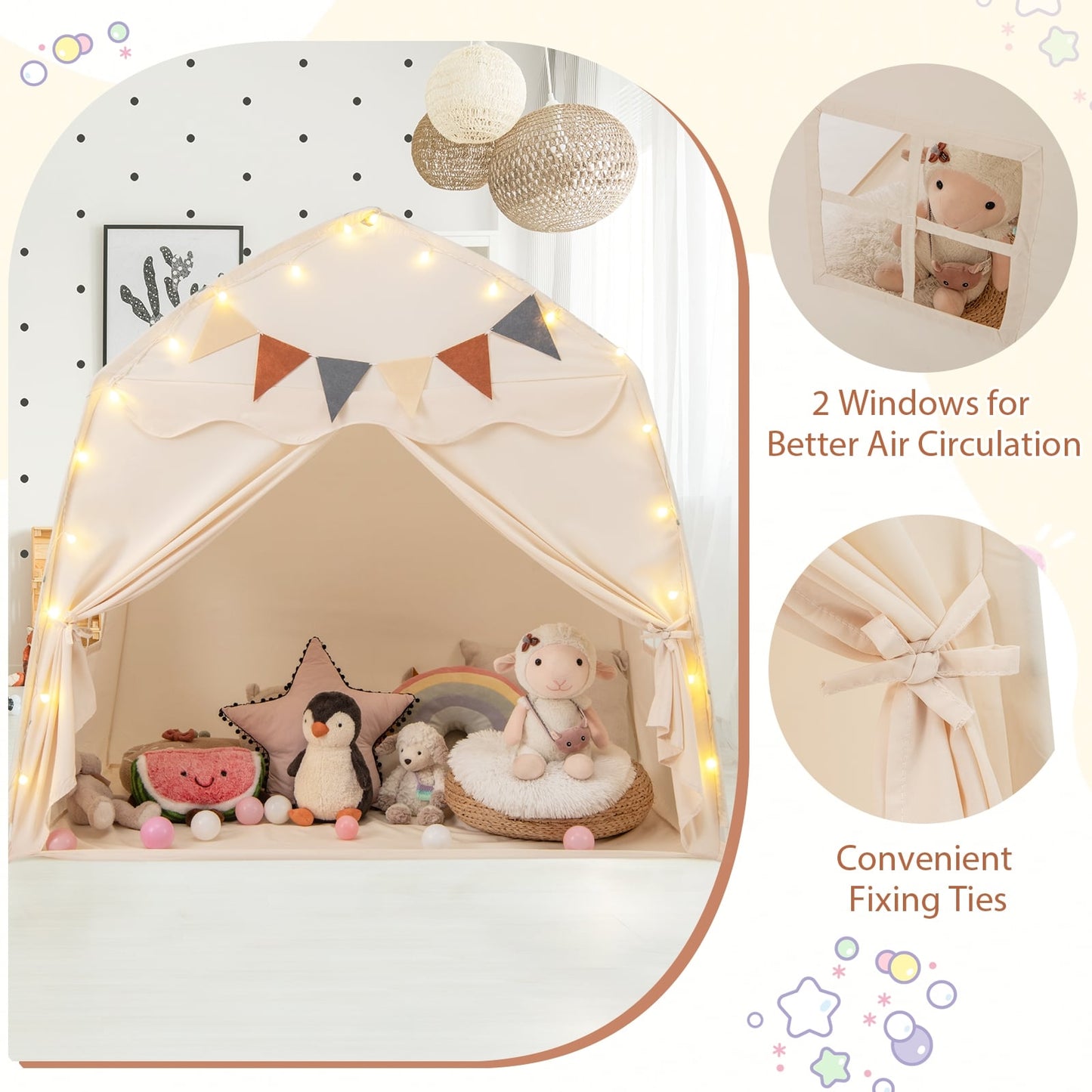 Kids Play Tent Bed Tent With String Lights, Extra Large, Beige Play Tents & Playhouse at Gallery Canada