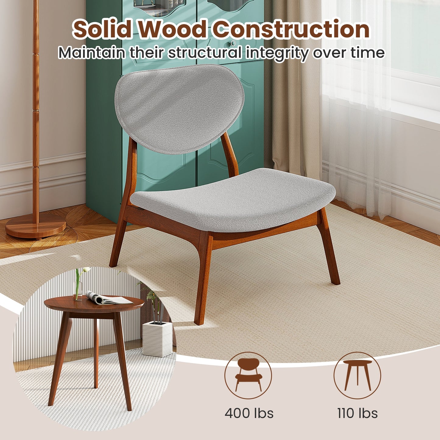 Accent Chairs Set of 2 with Side Table and Solid Wood Frame, Gray Accent Chairs at Gallery Canada