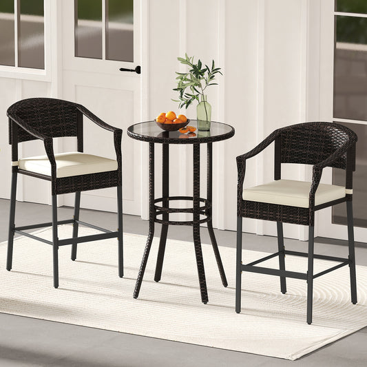 3-Piece Rattan Bar Set, Tempered Glass Top, Brown Patio Bar Furniture Brown at Gallery Canada