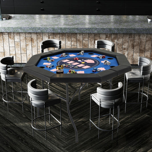 48 Inches Foldable Poker Table, Padded Rails, Cup Holders, Blue Game Room Blue at Gallery Canada