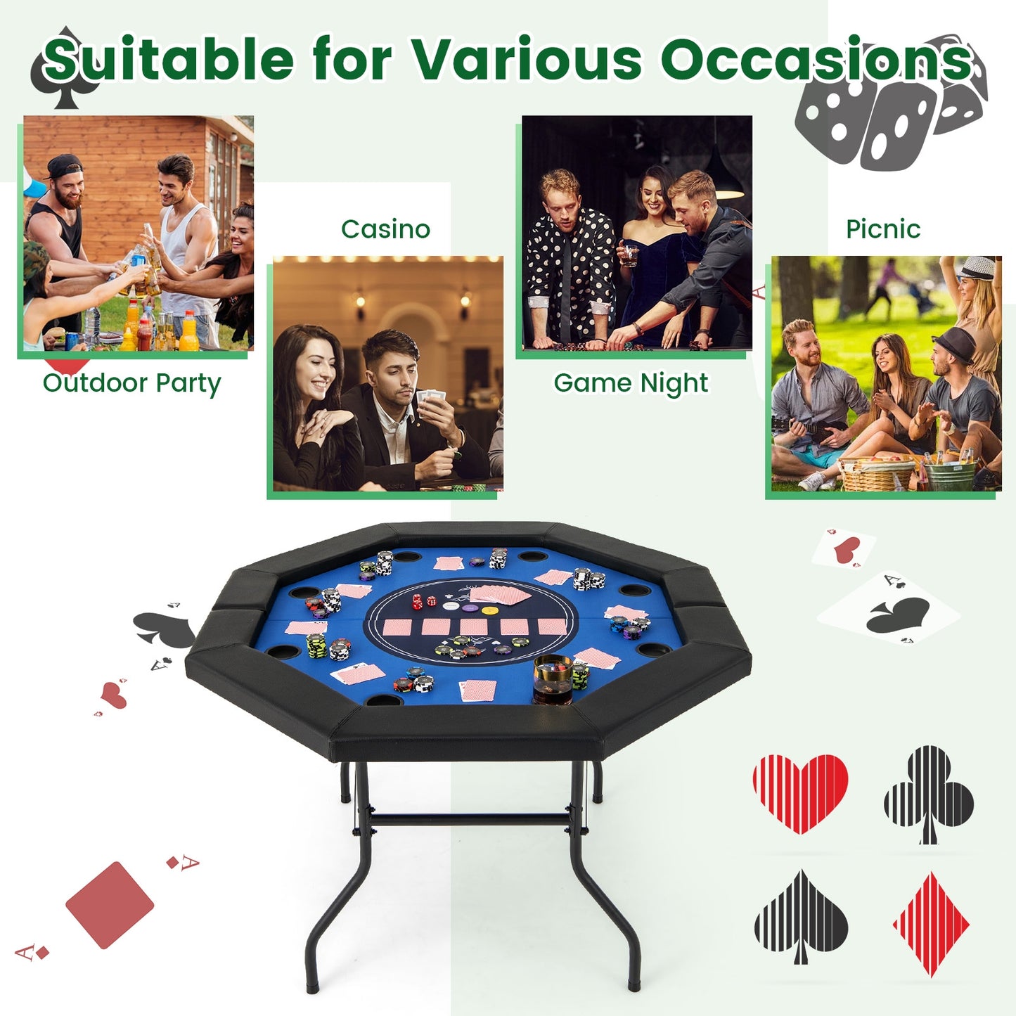 48 Inches Foldable Poker Table, Padded Rails, Cup Holders, Blue Game Room at Gallery Canada