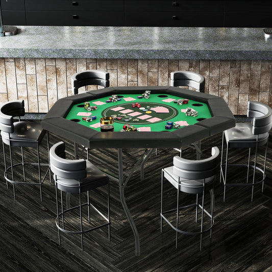 48 Inches Foldable Poker Table, Padded Rails, Cup Holders, Green Game Room Green at Gallery Canada