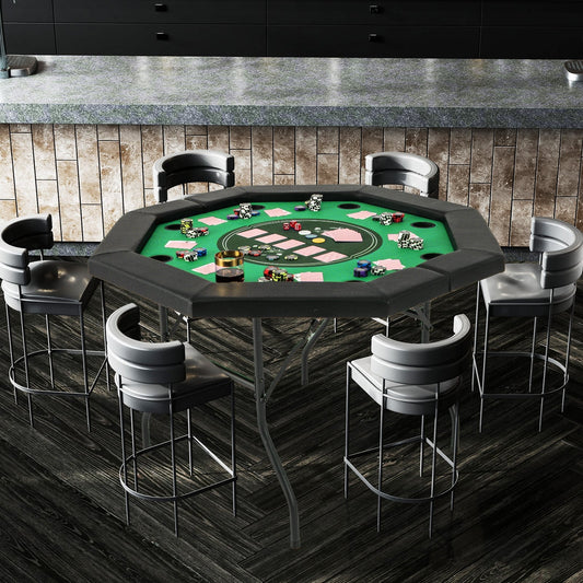 48 Inches Foldable Poker Table, Padded Rails, Cup Holders, Green Game Room Green at Gallery Canada