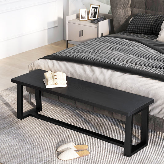 Wood Dining Bench With Metal Frame, Adjustable Footpads, Black Shoe Racks & Storage Benches Black at Gallery Canada
