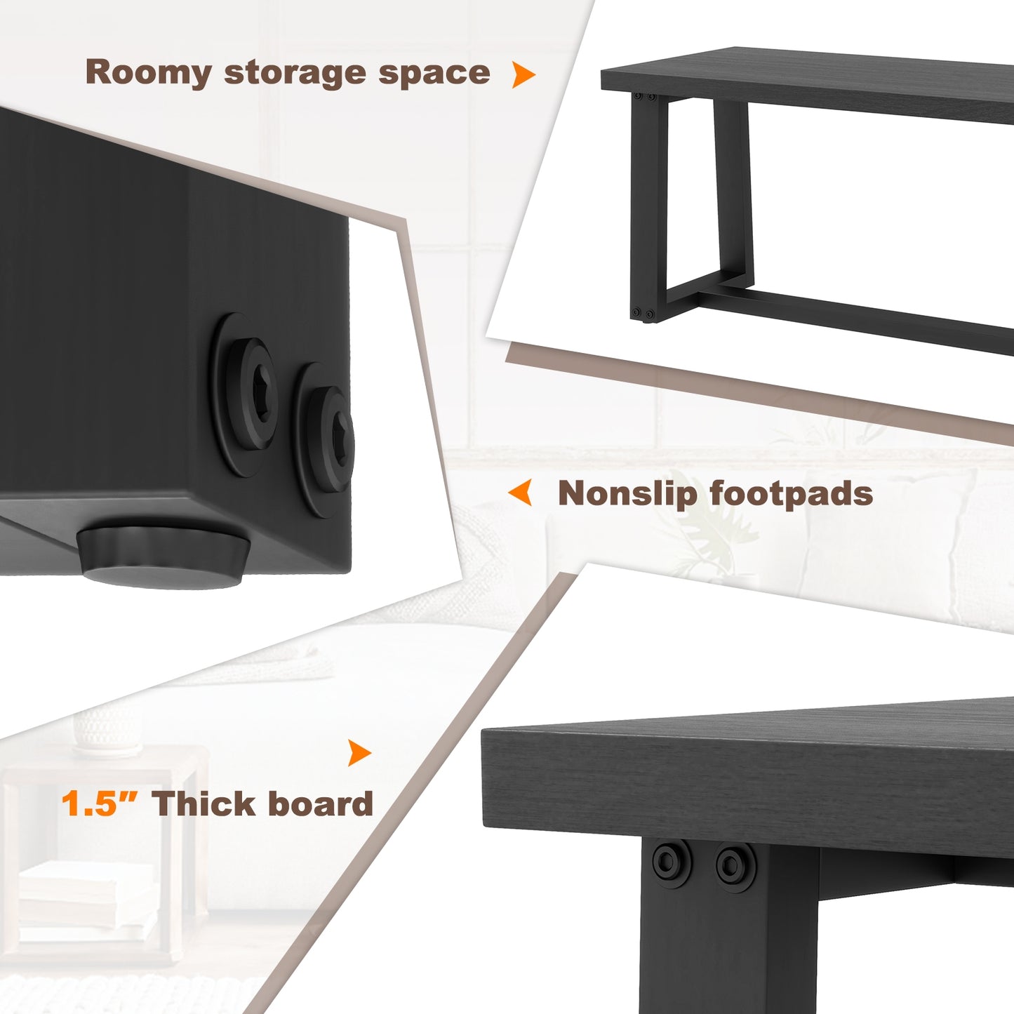 Wood Dining Bench With Metal Frame, Adjustable Footpads, Black Shoe Racks & Storage Benches at Gallery Canada