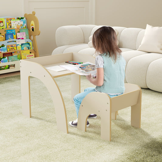 Kids Table And Chair Set, Wide Tabletop, Curved Edges, White Kids Table & Chair Sets White at Gallery Canada