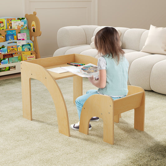 Kids Table And Chair Set, Natural, Wide Tabletop, Curved Edges Kids Table & Chair Sets Natural at Gallery Canada