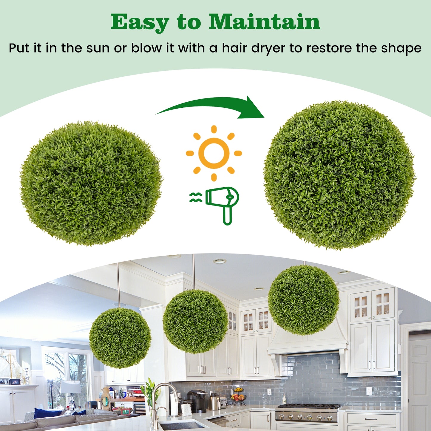 2 Pcs 20 Inch Artificial Boxwood Topiary Ball, Green