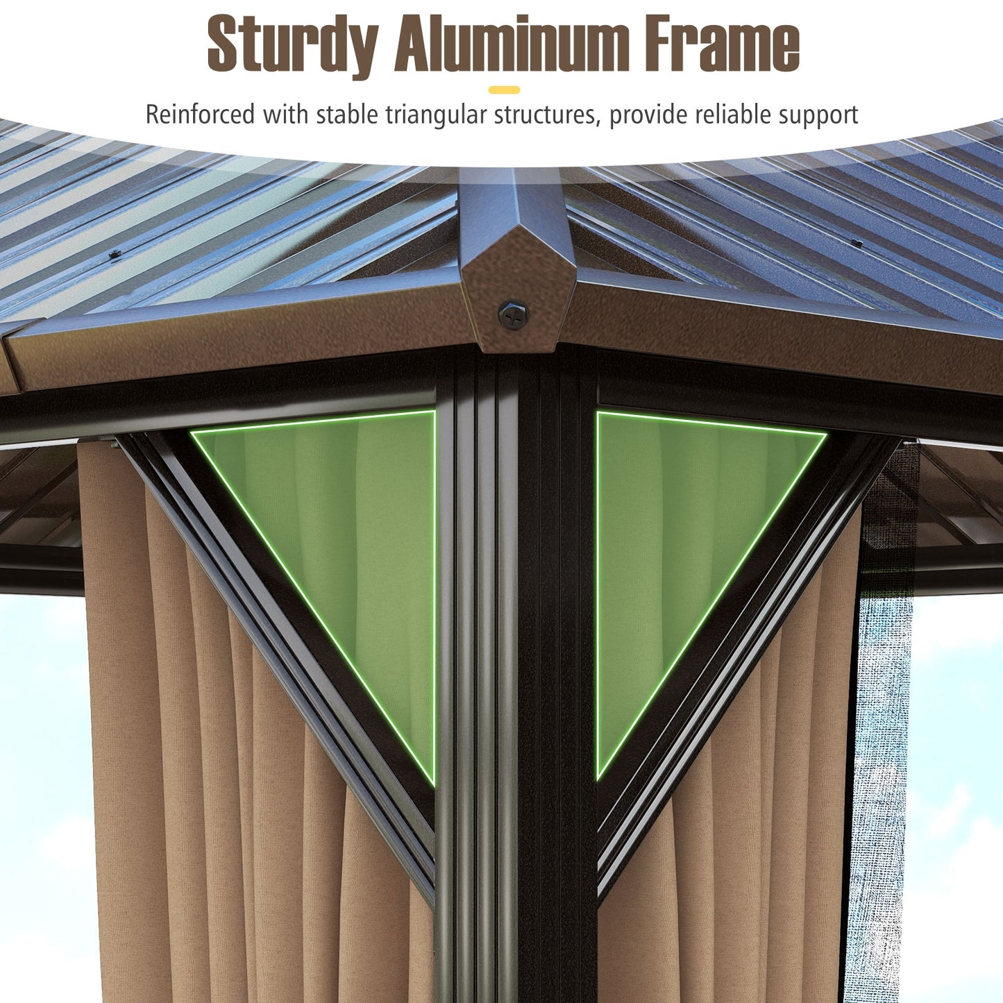 10x10 Feet Hardtop Gazebo With Netting, Curtain, Double-Roof, Coffee Gazebos at Gallery Canada