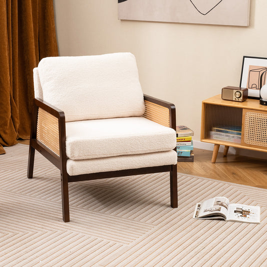 Mid Century Modern Accent Chair with Rattan Arms and Cushion, Brown Accent Chairs Brown at Gallery Canada