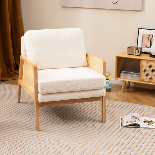 Mid Century Modern Accent Chair, Rattan Arms, Cushion, Natural Accent Chairs Natural at Gallery Canada
