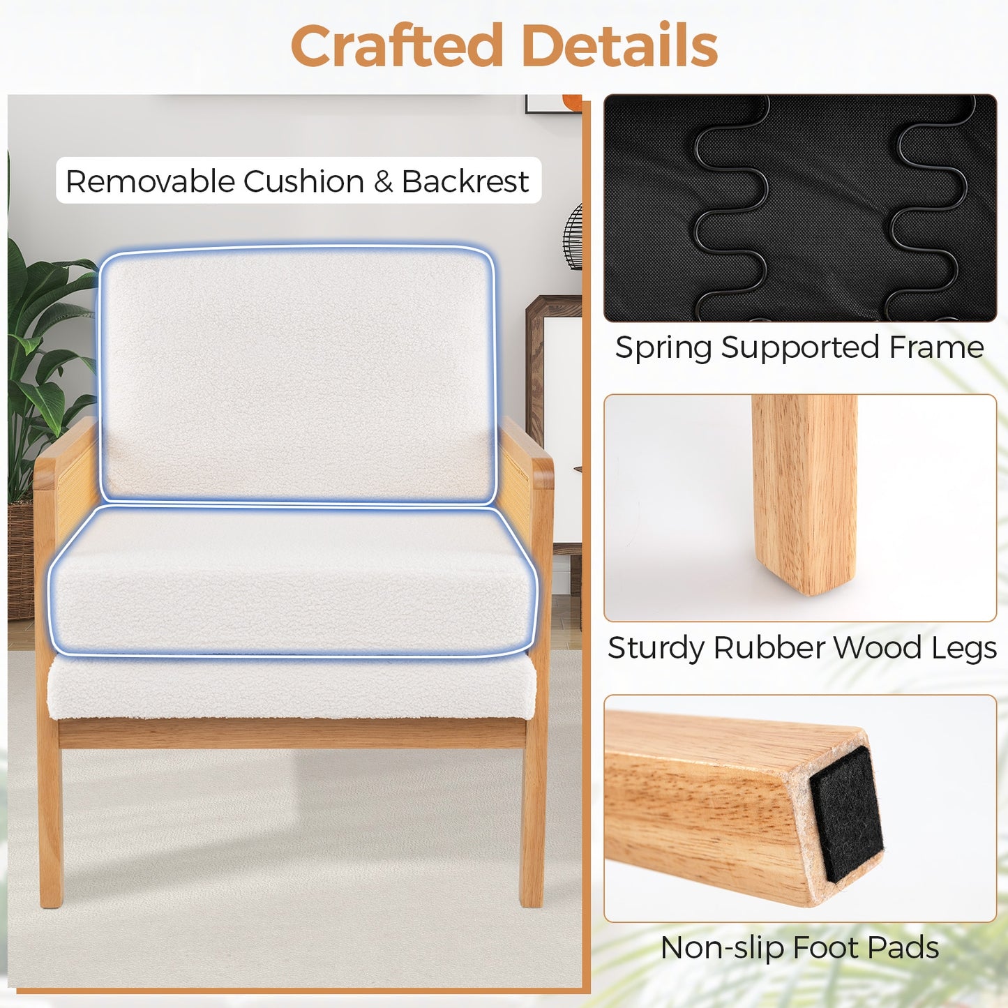 Mid Century Modern Accent Chair, Rattan Arms, Cushion, Natural Accent Chairs at Gallery Canada