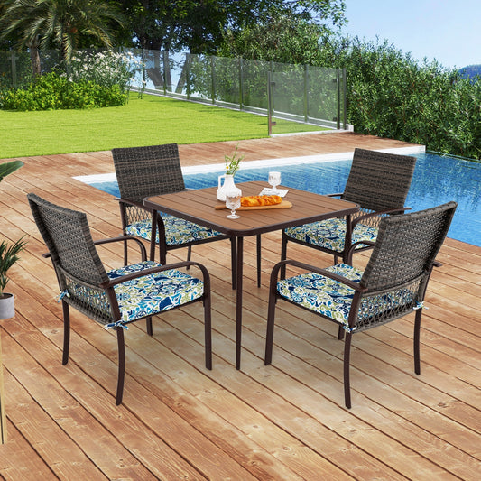 5 Piece Patio Dining Set, 4 Cushioned Rattan Armchairs, Square Table Patio Dining Sets Options at Gallery Canada