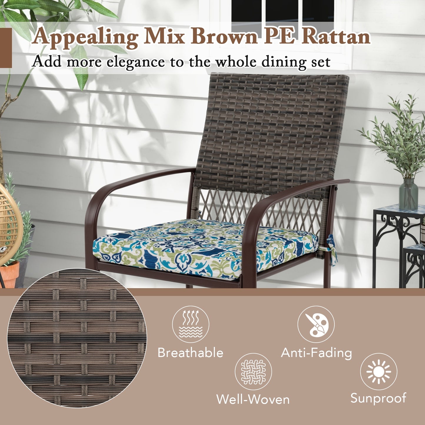 5 Piece Patio Dining Set, 4 Cushioned Rattan Armchairs, Square Table Patio Dining Sets at Gallery Canada