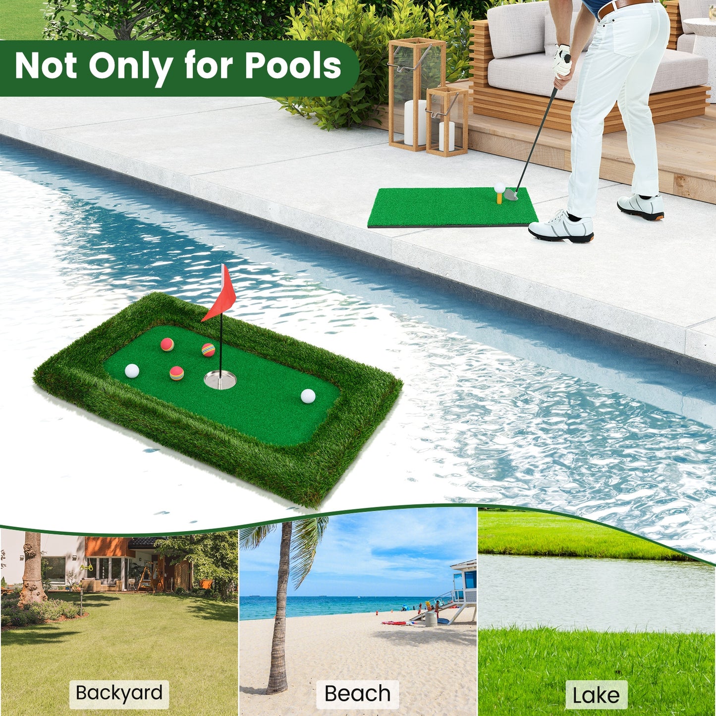 37.5 x 25.5 Inch Floating Golf Green, Pool Chipping Mat, Green Golf at Gallery Canada
