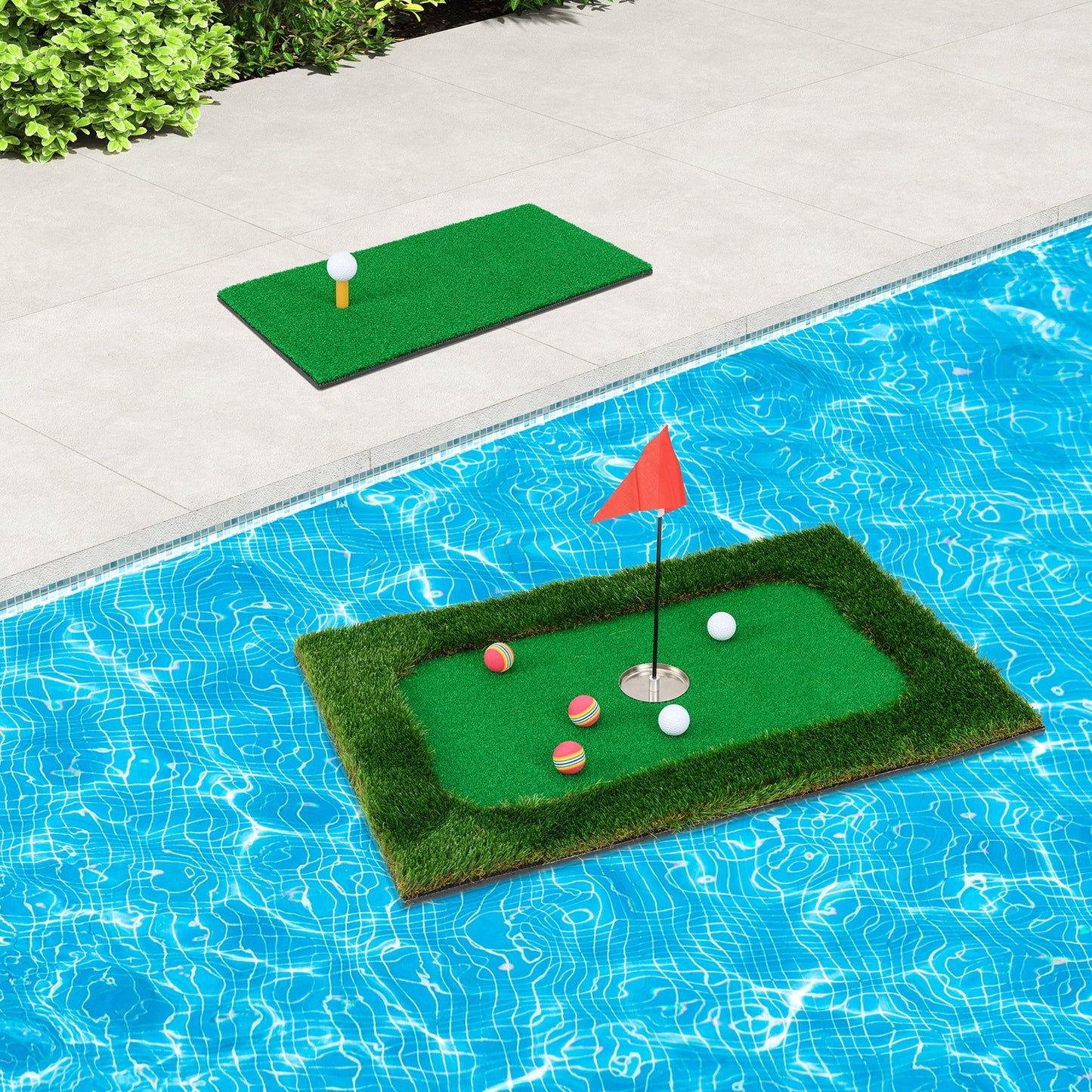 Tapis de Golf Flottant pour Piscine, 6 Balles de Golf et Drapeau, Vert