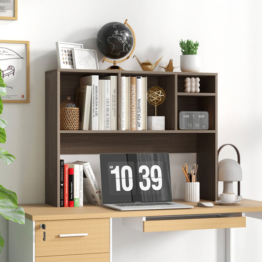 Computer Desktop Bookcase, 4 Cubbies, Open Back Compartment, Gray Bookcases Gray at Gallery Canada