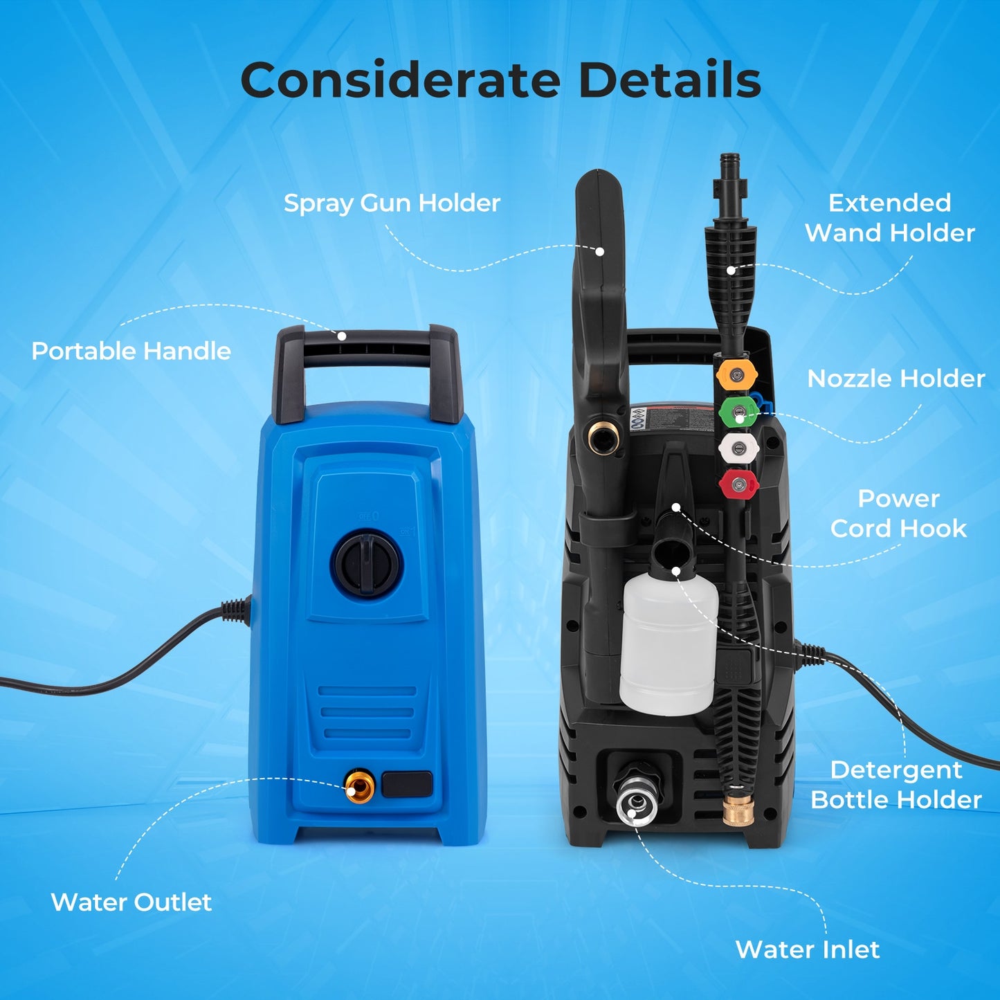 1900 PSI 1.8 GPM Electric Pressure Washer, 4 Quick Connect Nozzles, Blue Washing Machines at Gallery Canada