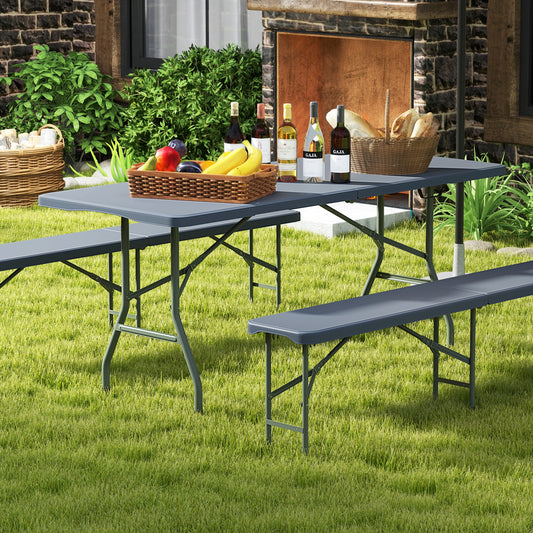 6 ft Portable Folding Table 350 LBS Fold-in-Half Table with HDPE Tabletop, Gray Camping Furniture Gray at Gallery Canada