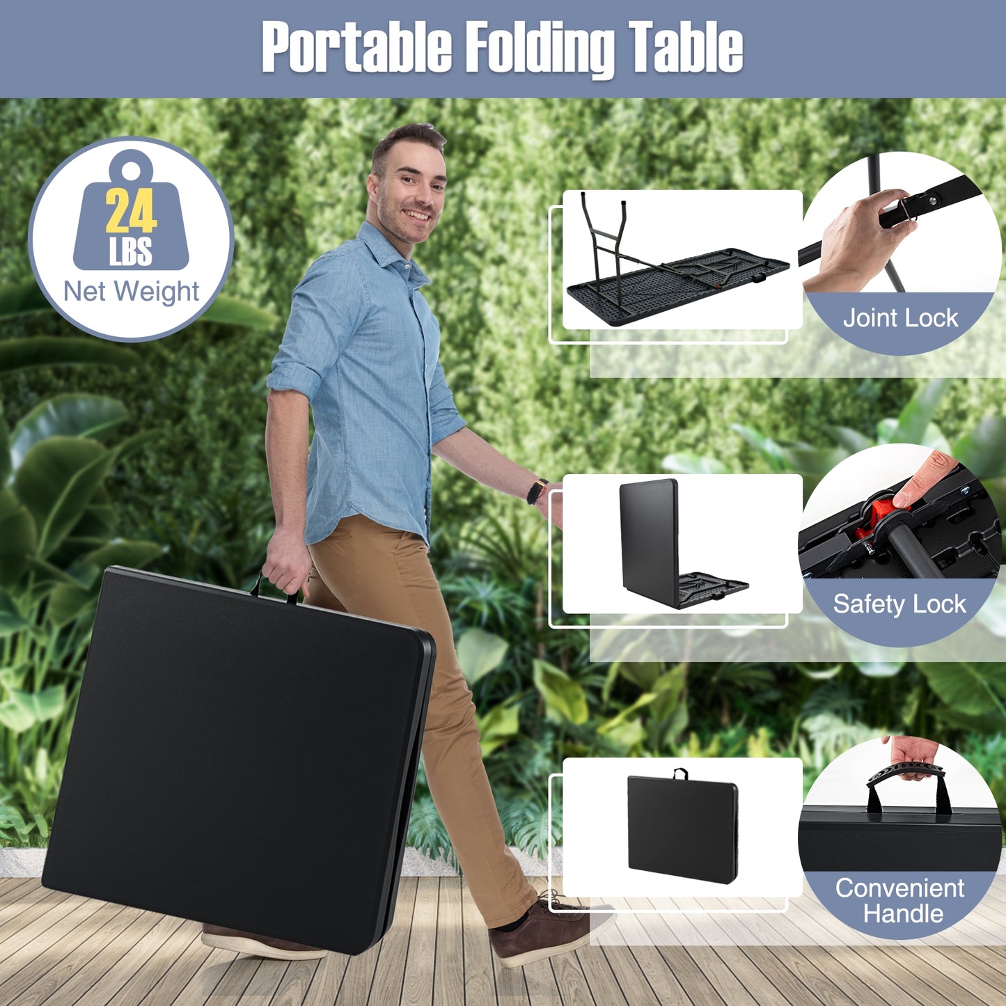 6 Ft Portable Folding Table, 350 LBS, Black Camping Furniture at Gallery Canada