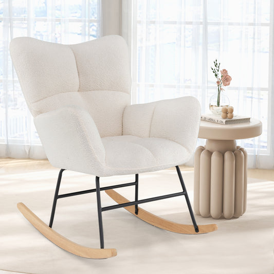Nursery Rocking Chair with Comfy Backrest and Armrest, Beige Accent Chairs Beige at Gallery Canada