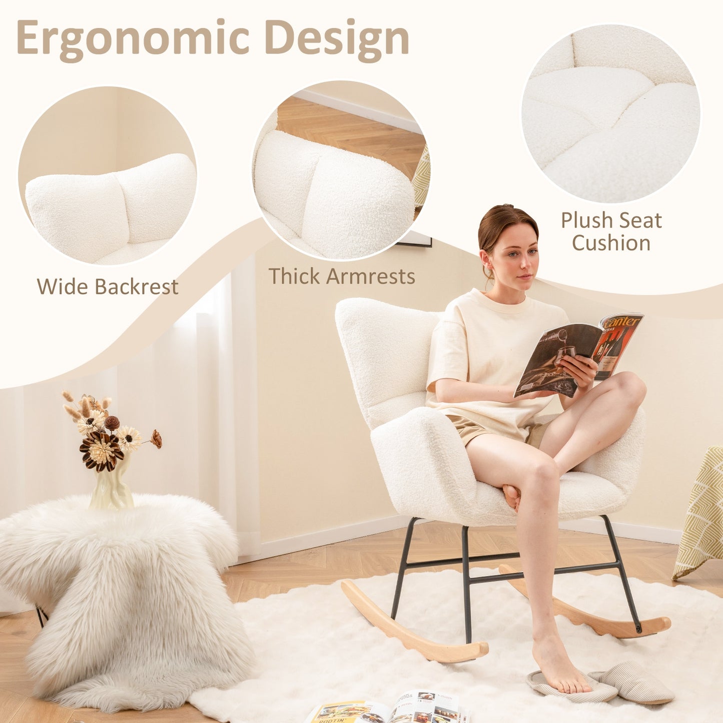 Nursery Rocking Chair, Comfy Backrest And Armrest, Beige Accent Chairs at Gallery Canada