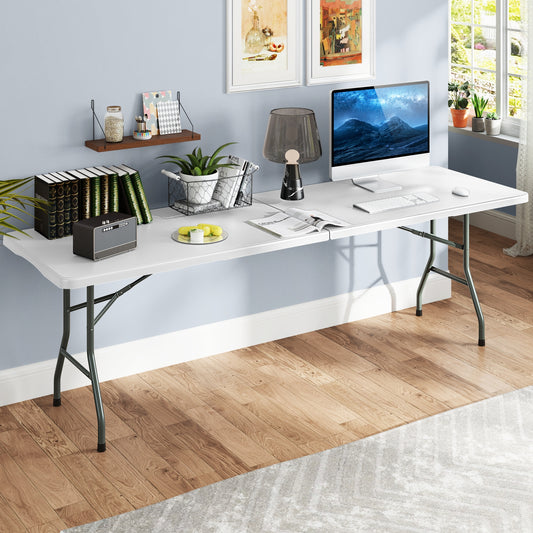 8 ft Portable Folding Table, 350 LBS Capacity, White Camping Furniture White at Gallery Canada