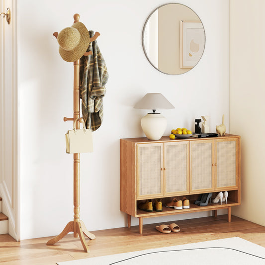 Solid Wood Hall Tree, 11 Hooks, 3 Height Options, Natural Coat Racks & Hall Trees Natural at Gallery Canada