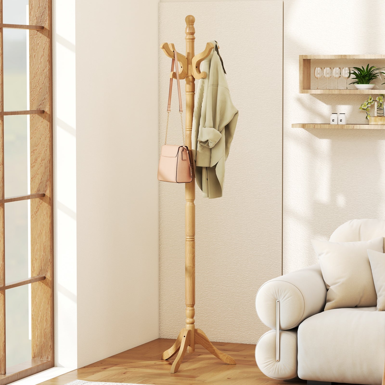 Solid Wood Hall Tree with 11 Hooks and 3 Height Options for Entryway, Natural Coat Racks & Hall Trees at Gallery Canada