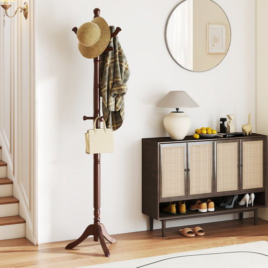 Solid Wood Hall Tree with 11 Hooks and 3 Height Options for Entryway, Brown Coat Racks & Hall Trees Brown at Gallery Canada