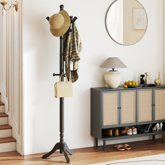 Solid Wood Hall Tree, 11 Hooks, 3 Height Options, Black Coat Racks & Hall Trees Black at Gallery Canada