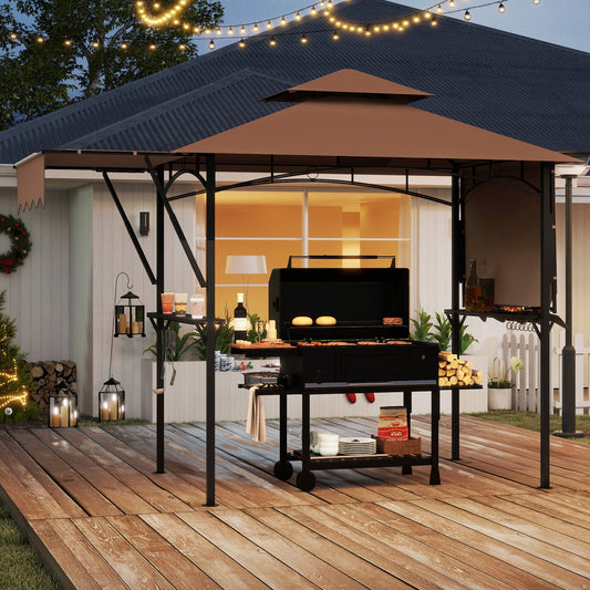 13 x 5 Feet Grill Gazebo, Dual Side Awnings, 2 Adjustable Shelves, Coffee