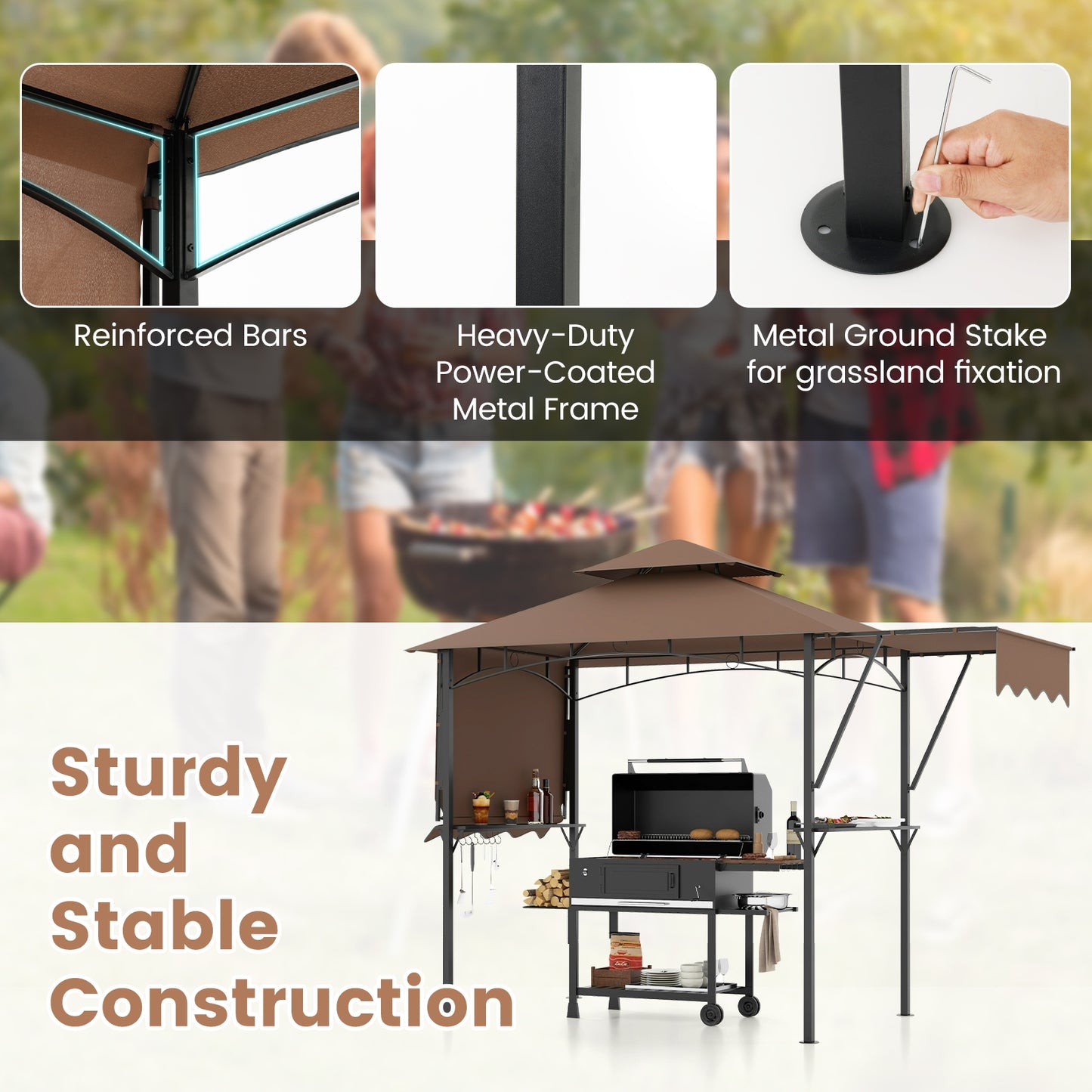 13 x 5 Feet Grill Gazebo, Dual Side Awnings, 2 Adjustable Shelves, Coffee Gazebos at Gallery Canada