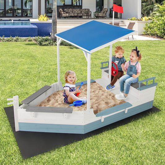 Pirate Ship Sandbox, With Canopy, Bench Seats, Bottom Liner, White Sandboxes White at Gallery Canada