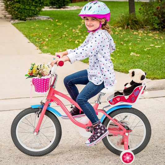 16 Inch Kids Bike with Training Wheels and Storage Basket-16 inches, Pink Kids Bike Pink at Gallery Canada