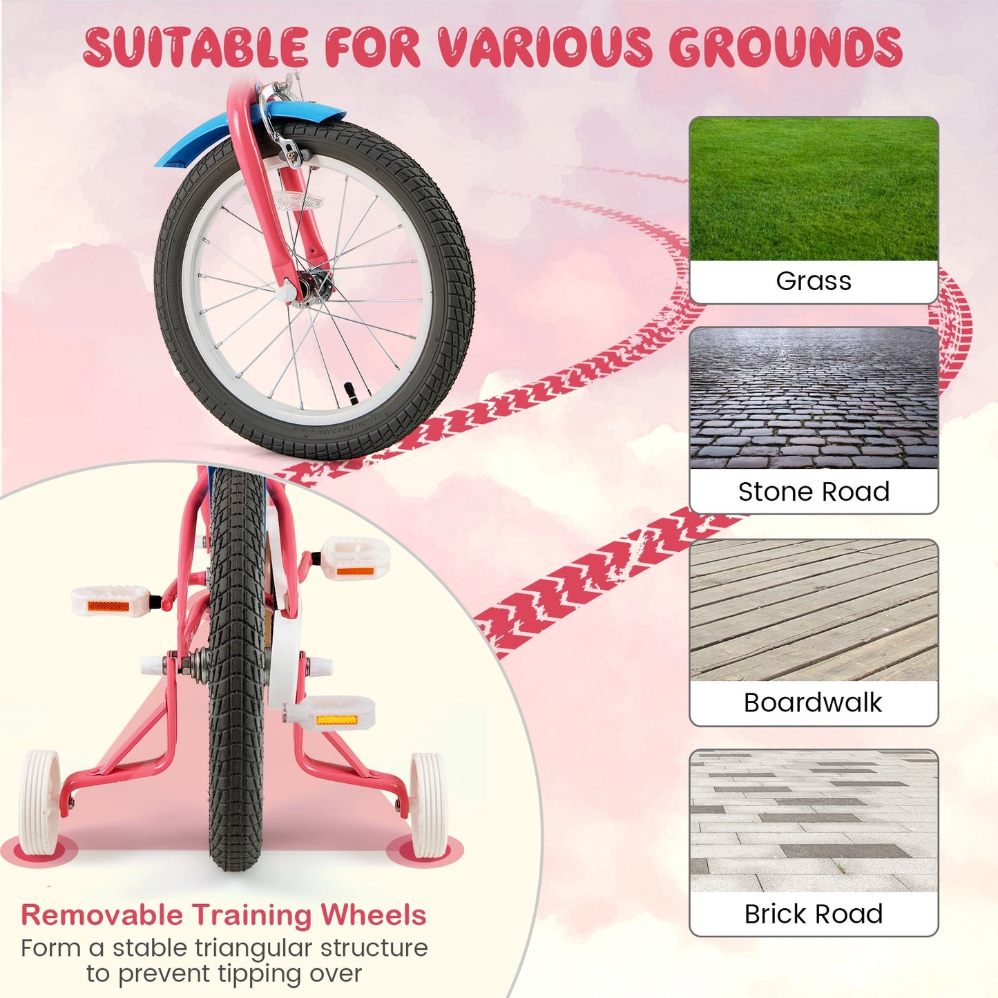 16 Inch Kids Bike with Training Wheels and Storage Basket-16 inches, Pink Kids Bike at Gallery Canada